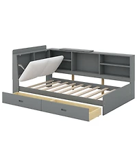 Boyel Living Wood Twin platform bed with Storage Headboard, Shelves and 2 Drawers