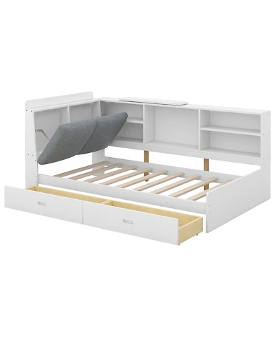 Boyel Living Wood Twin platform bed with Storage Headboard, Shelves and 2 Drawers