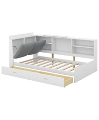 Boyel Living Wood Twin platform bed with Storage Headboard, Shelves and 2 Drawers