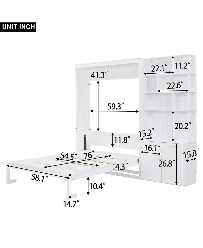 Boyel Living Full Size Murphy Bed with Multiple Storage Shelves and A Cabinet