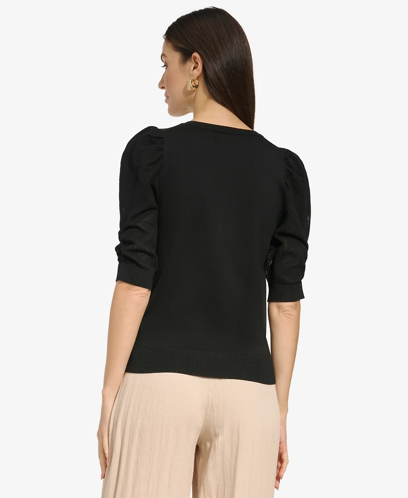 Dkny Women's Puff-Sleeve V-Neck Sweater