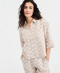 Charter Club Womens 100 Linen Print Roll Tab Camp Shirt Created For Macys