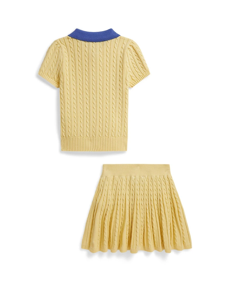 Polo Ralph Lauren Girls' 2T-6X Mini-Cable Cardigan and Skirt, 2-Piece Set