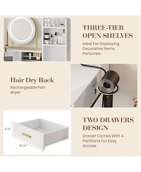 gaomon Vanity Desk with Rotating Mirror & Adjustable Light, Makeup Dressing Table with Power Outlet, 2 Drawers & Shelves, Includes Stool for Bedroom