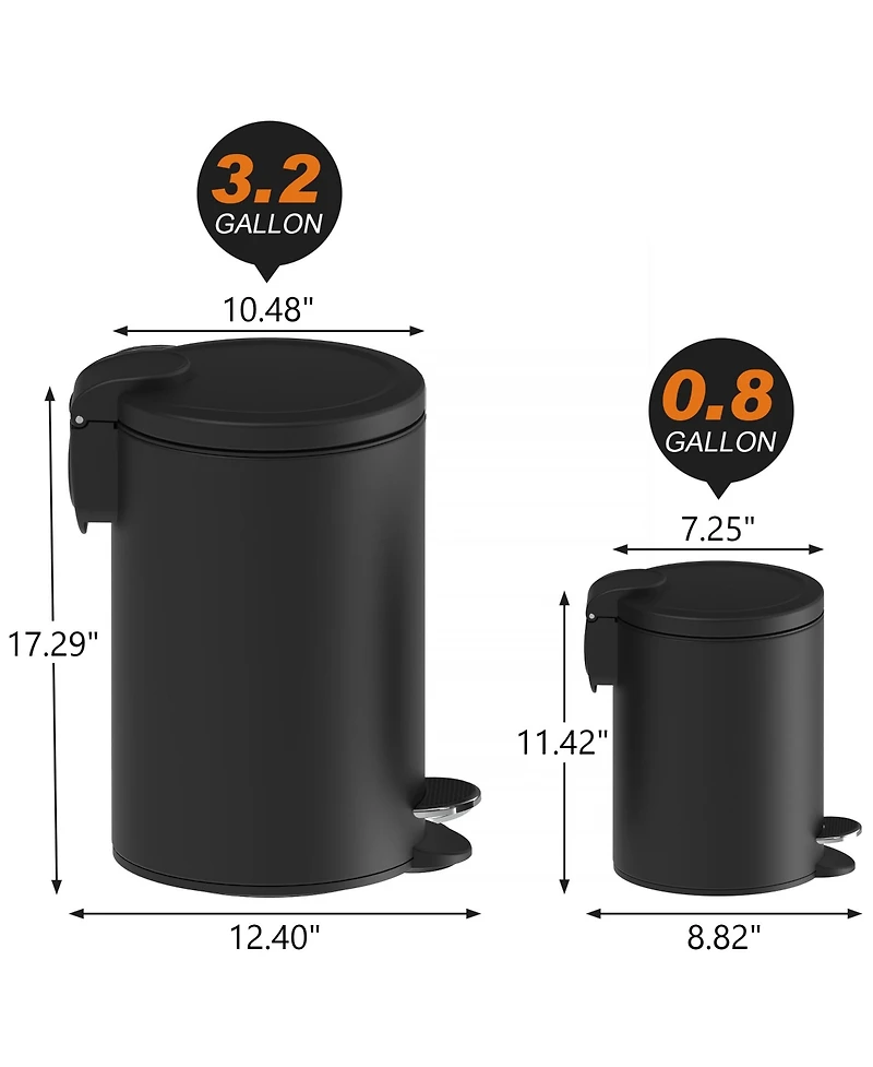 Mega Casa 3.2 + 0.8 Gallon Black Soft-Close Lid Step Trash Can Set