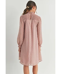 Hello Miz Maternity Smocked Neck Long Sleeve Textured Dot Dress