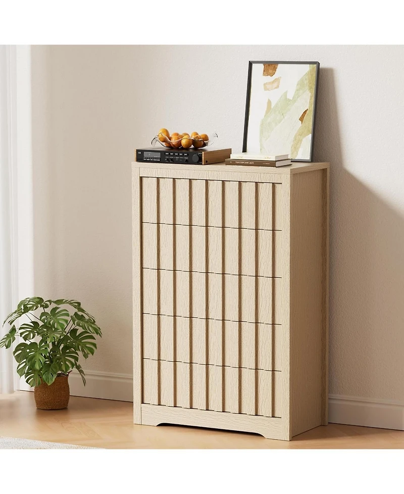 gaomon Modern Fluted Dresser for Bedroom, Wooden Chest of Drawers, Handleless Storage Organizer with Deep Drawers for Clothes