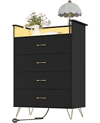 gaomon Tall 4-Drawer Dresser with Rgb Lights & Charging Station, App Controlled Music Sync Led