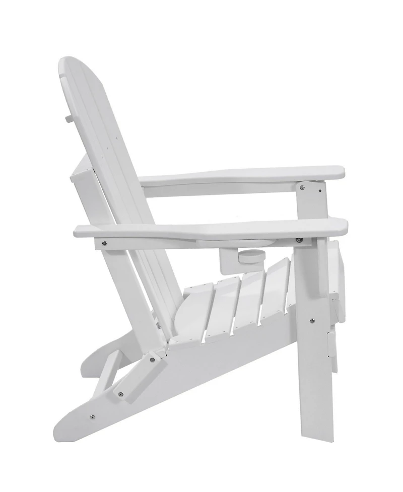 Mecale Set of 2 Plastic Adirondack Chairs, All-Weather Folding Patio Chairs with Cup Holder, Ergonomic Armrests