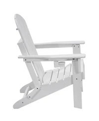 Mecale Set of 2 Plastic Adirondack Chairs, All-Weather Folding Patio Chairs with Cup Holder, Ergonomic Armrests
