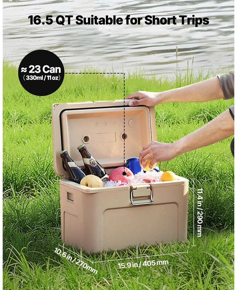 Mecale 16.5 Qt Portable Hard Cooler with Ice Retention, Heavy-Duty Handles and Cup Holder, Insulated Cooler for Short Trips