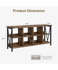 gaomon 8 Cube Storage Organizer Bookcases, 3 Tier Metal Horizontal Bookcase, 62 Inch Industrial Storage Bookcase