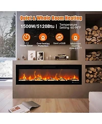 Gaomon 88" Smart Electric Fireplace, Wall Mounted/Recessed, WiFi, Remote & Touch, 750W/1500W Dual Heat, Adjustable Flame, Timer, Log & Crystal De