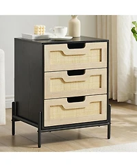 Gaomon Rattan Nightstand with 3 Drawers, Storage Night Table, Bedside Cabinet with Shelves for Bedroom, Living Room