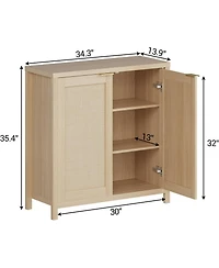 Gaomon 2-Door Rattan Storage Cabinet, Storage Cabinet with Adjustable Shelf, Buffet Table with 2 Doors for Living Room