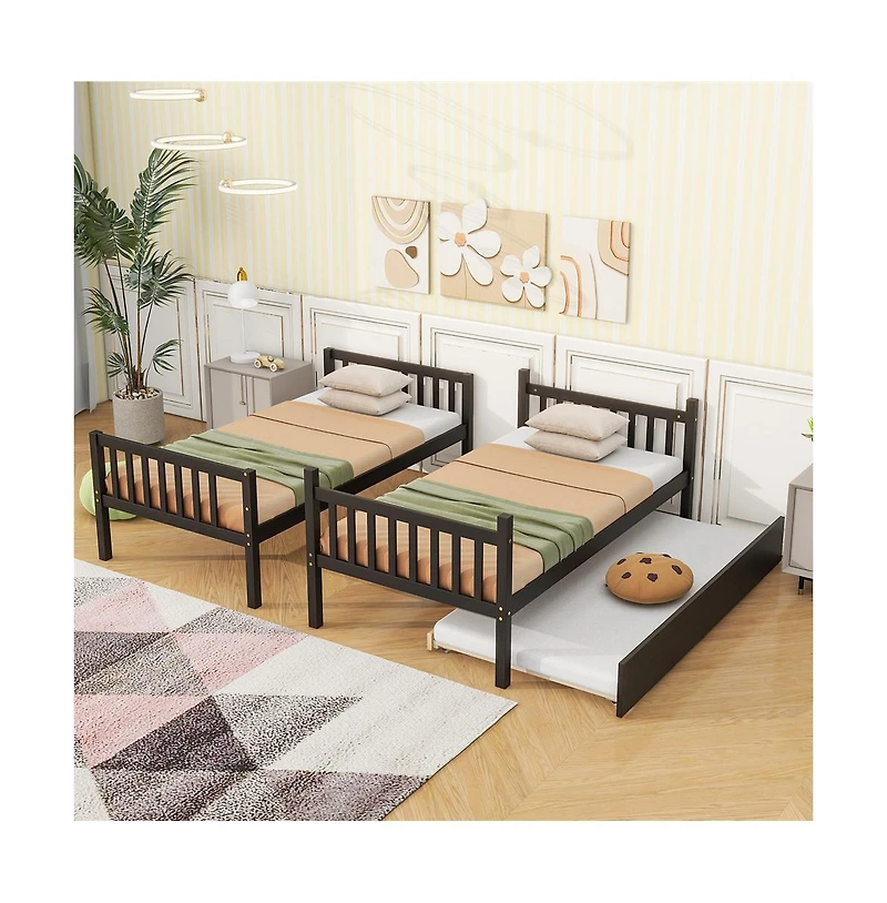Cesicia Twin over Bunk Bed with Trundle, Convertible to 2 Separate Beds Rubber Wood Ladder & Guardrails