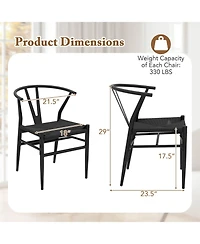 Costway Modern Dining Chair Weave Kitchen Armchairs with Y-Shaped Curved Backrest