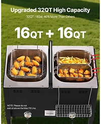 Ecooso Outdoor Propane Deep Fryer, Dual-Tank 16QT x2, Stainless Steel Fryer with 3 Baskets, Thermometer, 50,000 Btu, Floor Standing
