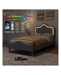 gaomon Upholstered Led Bed Frame with Headboard and Footboard Velvet Princess Platform Bedframe for Kids or Girls Wooden Slats Support No Box Spring