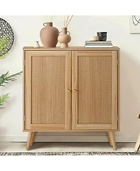 Gaomon Rattan Buffet Cabinet with Storage, Farmhouse Sideboard with Adjustable Shelves & Solid Wood Feet, Boha Kitchen Sideboard – 2 Doors, Nat