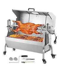 Ecooso 46" Rotisserie Charcoal Spit Grill with Hooded Cover, 132 lb Capacity, 52W Electric Motor, Stainless Steel Roaster, Lockable Wheels