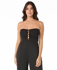 Carmen Marc Valvo Women's Beaded Detail Cover-Up Jumpsuit