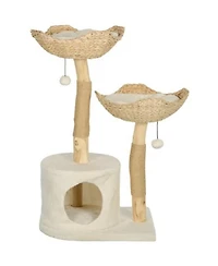 Aostirmotor 37.4 in. Cat Tree with Scratching Post in Cream White