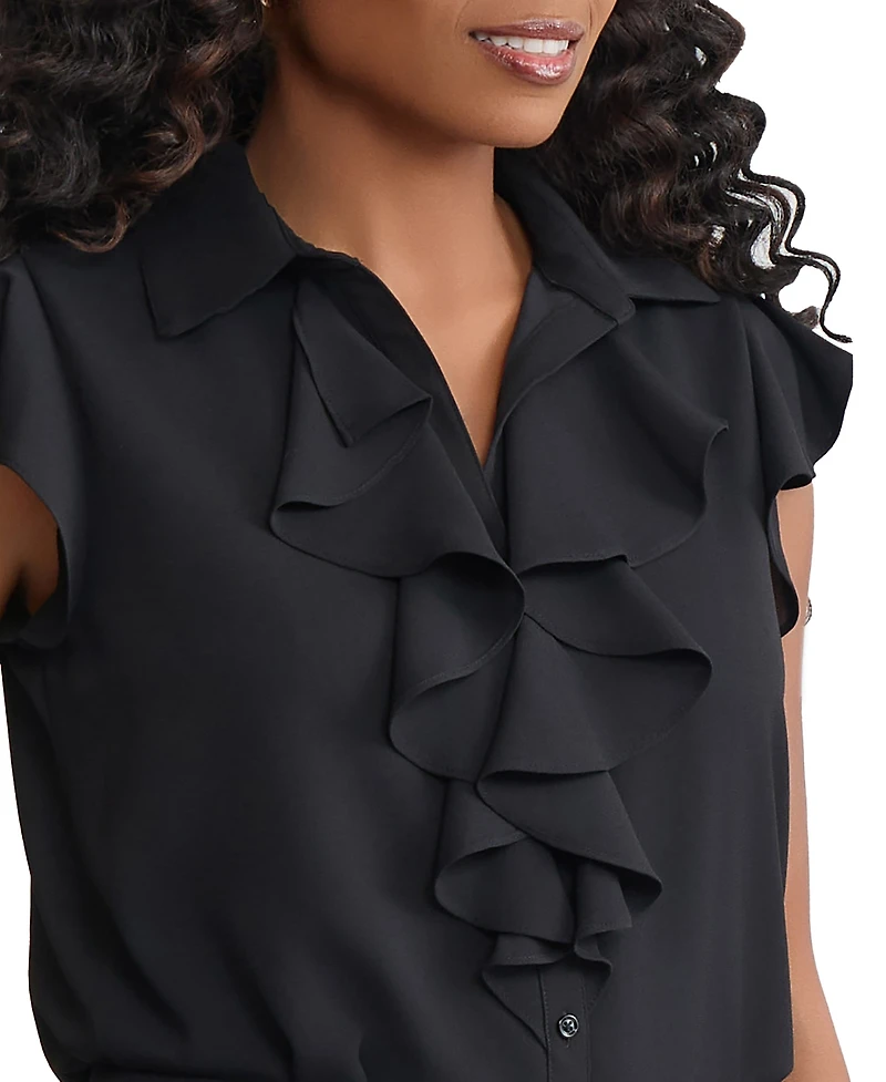 Jones New York Women's Ruffle Detail Collared Top