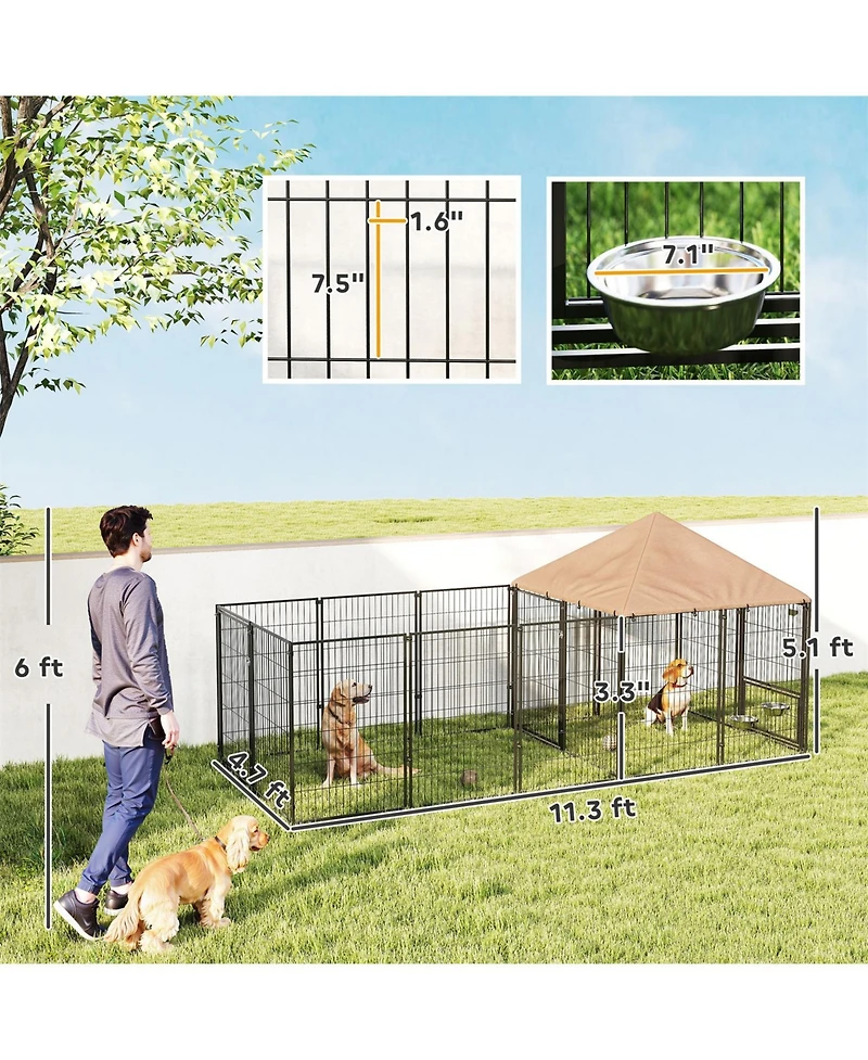 Aostirmotor Dog Kennel with Rotating & Adjustable Height Bowls in Coffee