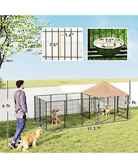 Aostirmotor Dog Kennel with Rotating & Adjustable Height Bowls in Coffee