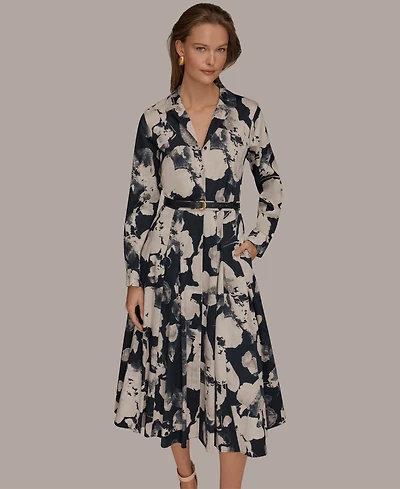 Donna Karan New York Women's Long-Sleeves Collared Midi Dress