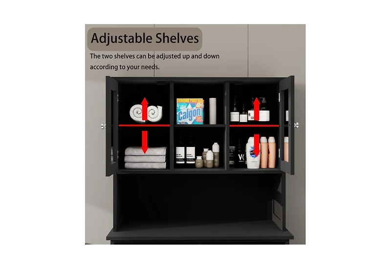 sumyeg Two-Compartment Tilt-Out Laundry Basket Cabinet with 2 Adjustable Shelves, Tall Bathroom Storage