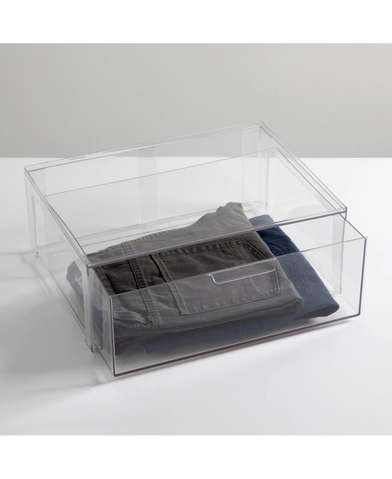 mDesign Stackable Closet Storage Bin Box with Pull-Out Drawer, Large - 4 Pack