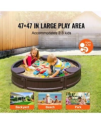 Mecale Round Sandbox w/ Cover, 47.2" x 9.1", Hdpe w/ 3 Corner Seats & Bottom Liner, Ages 3-12