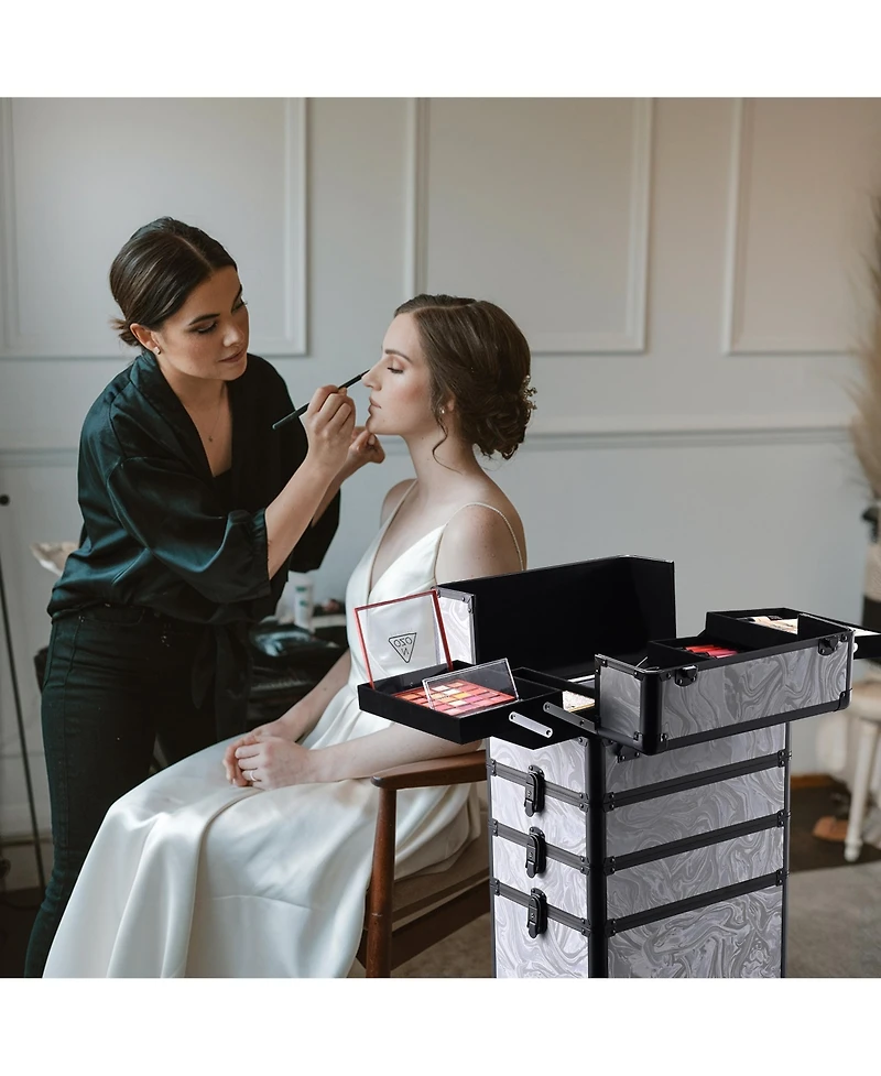 Byootique Makeup Train Case with Portable Cube Case Cosmetic Organizer Graystone