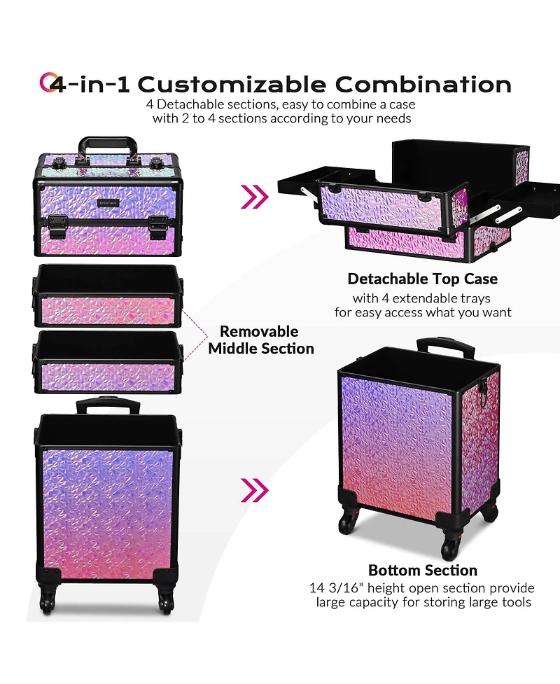 Byootique Makeup Train Case Kit with Cube Case Cosmetic Organizer Mermaid