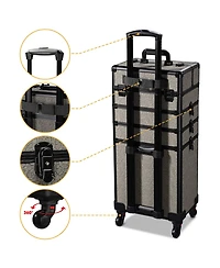 Byootique Makeup Train Case Trolley w/ Cube Case Cosmetic Organizer Gray