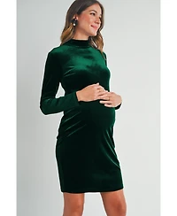 Hello Miz Maternity Velvet Long Sleeve Mock Neck Mini Dress