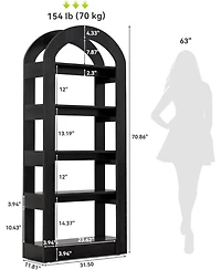 Tribesigns 5-Tier Bookshelf, Arch-Shaped Racks, Tall Standing Wooden Bookcase Display Shelf Modern Storage Solution