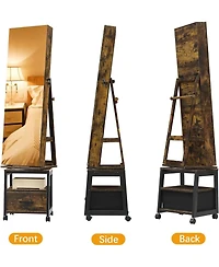 gaomon 360° Swivel Jewelry Armoire with Storage Shelf & Drawer – 66" H Full-Length Mirror Floor Standing Organizer Wheels