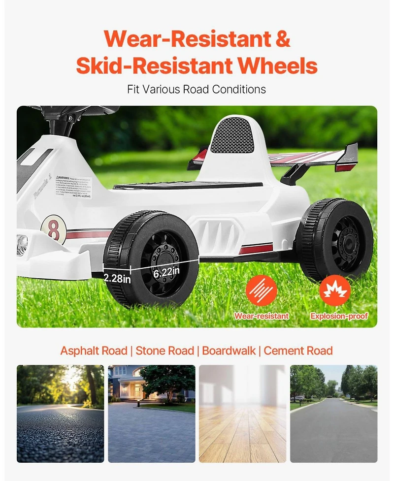 Sugift 6V Electric Go Kart for Kids with Led Headlight & Horn, White