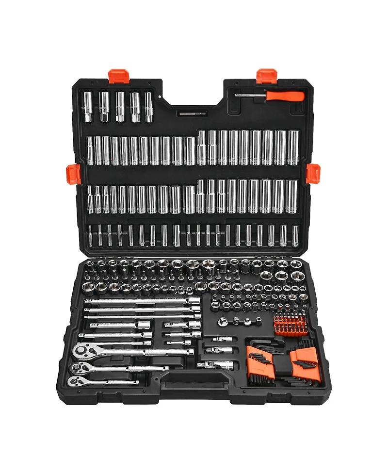 Mecale 225-Piece Socket & Ratchet Set, 1/4" 3/8" 1/2" Drive Sae & Metric, Deep & Shallow, Bits, Accessories, Case, Cr-v
