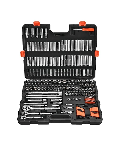 Mecale 225-Piece Socket & Ratchet Set, 1/4" 3/8" 1/2" Drive Sae & Metric, Deep & Shallow, Bits, Accessories, Case, Cr-v