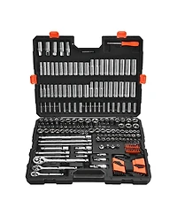 Mecale 225-Piece Socket & Ratchet Set, 1/4" 3/8" 1/2" Drive Sae & Metric, Deep & Shallow, Bits, Accessories, Case, Cr-v