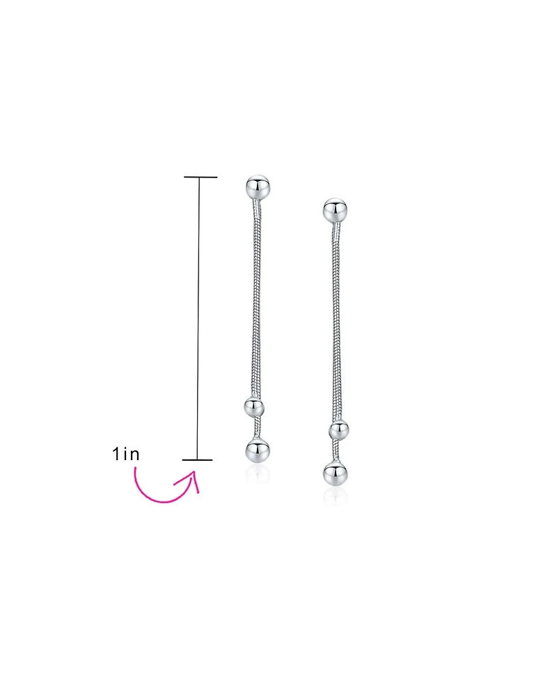 Bling Jewelry Minimalist Tassel Fringe Linear Chain Ball Dangle Earrings .925 Sterling Silver