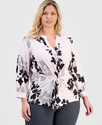 Anne Klein Plus Printed Twist-Front Top