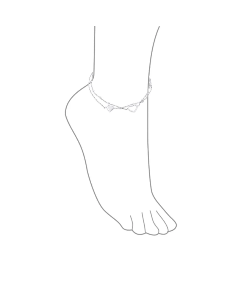 Bling Jewelry Love Double Strand Two Hearts Anklet Ankle Bracelet Sterling Silver Adjustable