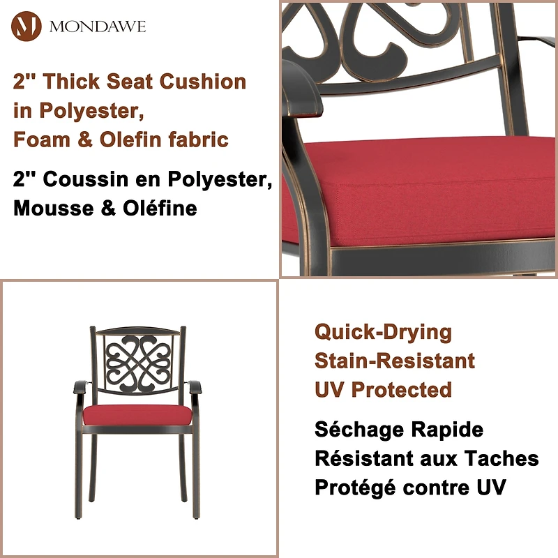 Mondawe 4-Piece Patio Dining Chair Set with Decorative Backrests and Red Cushions