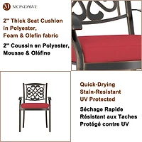 Mondawe 4-Piece Patio Dining Chair Set with Decorative Backrests and Red Cushions