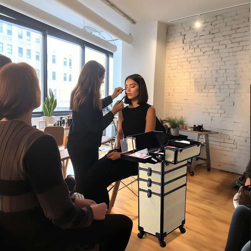 Byootique Rolling Makeup Train Case w/ Cube Case Cosmetic Organizer Travel